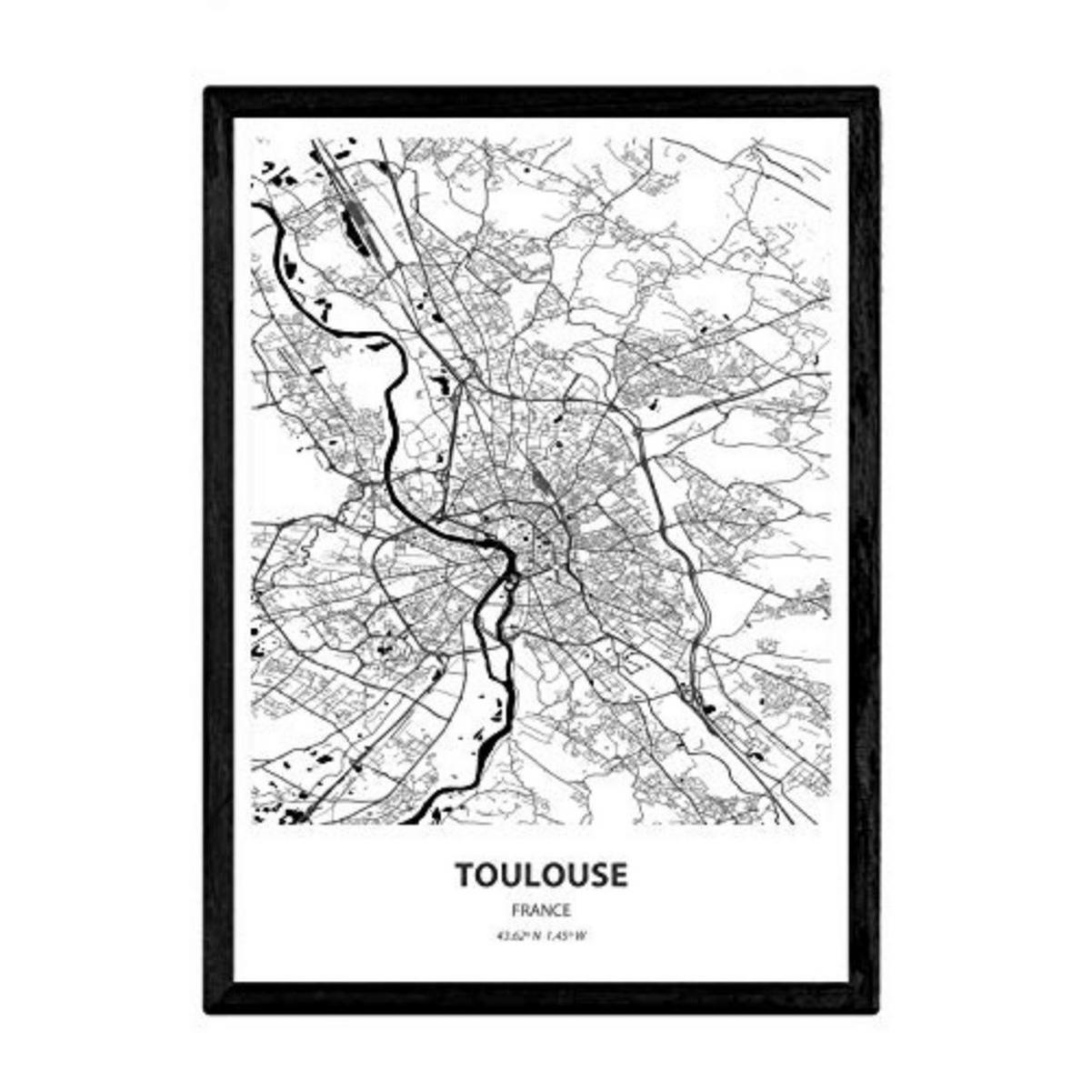 POSTER Karte Von Toulouse - Frankreich A3 Rahmenlos - Klar, Papier (29.7/5/42cm) - Nacnic