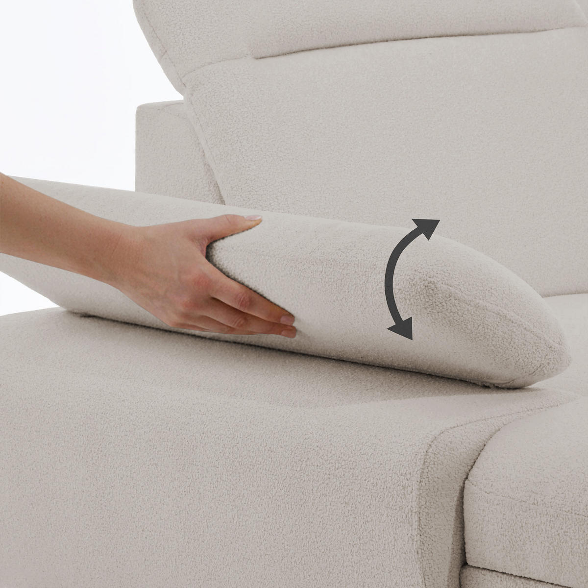 WOHNLANDSCHAFT Sora U mit Schlaffunktion und verstellbarer Sitztiefe, Kopfstützen und Armlehne, 365 cm, Beige, Rechts - Beige/Schwarz, Textil (365/107/235cm) - Beautysofa