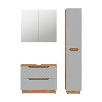 BADMÖBEL-SET Lotta Eiche/Grau mit Kachelstruktur 3 Teile - Eichefarben/Grau, Holzwerkstoff (79.6/62.5/32cm) - Vicco