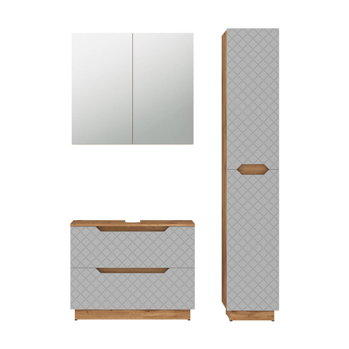 BADMÖBEL-SET Lotta Eiche/Grau mit Kachelstruktur 3 Teile - Eichefarben/Grau, Holzwerkstoff (79.6/62.5/32cm) - Vicco