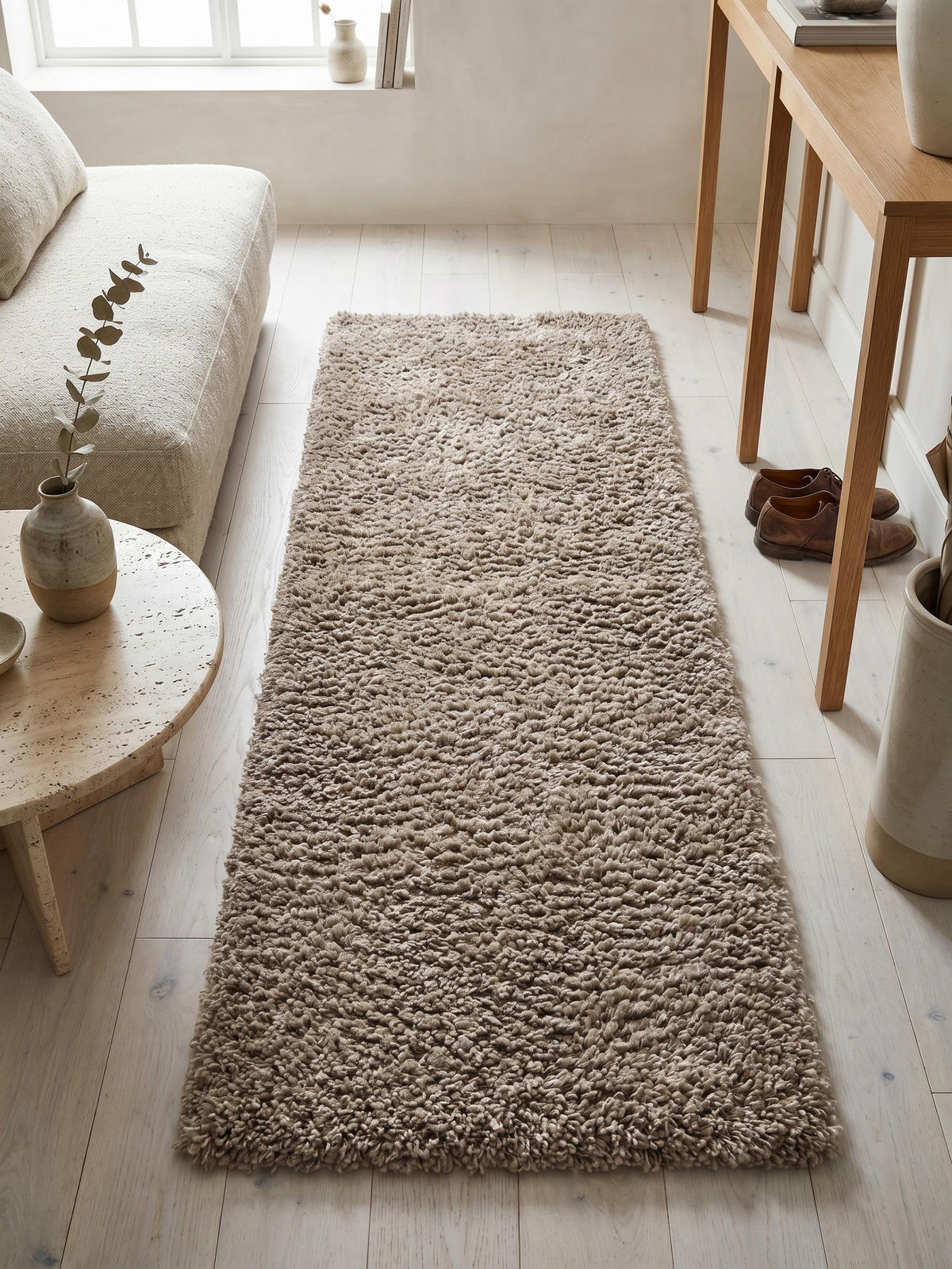 TEPPICH Waschbar Shaggy Uni Kuschelig Schlafzimmer Strapazierfähig Läufer Beige 80x250 cm – RHEIN - Beige, Textil (250/80cm) - KADIMA DESIGN
