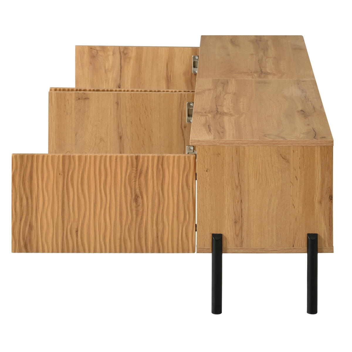 TV-LOWBOARD 180 x 35 x 43 cm aus MDF/Spanplatte, 4 Türen, Wellenoptik, Metallfüße, Natur - Naturfarben, Holzwerkstoff (180/43/35cm)