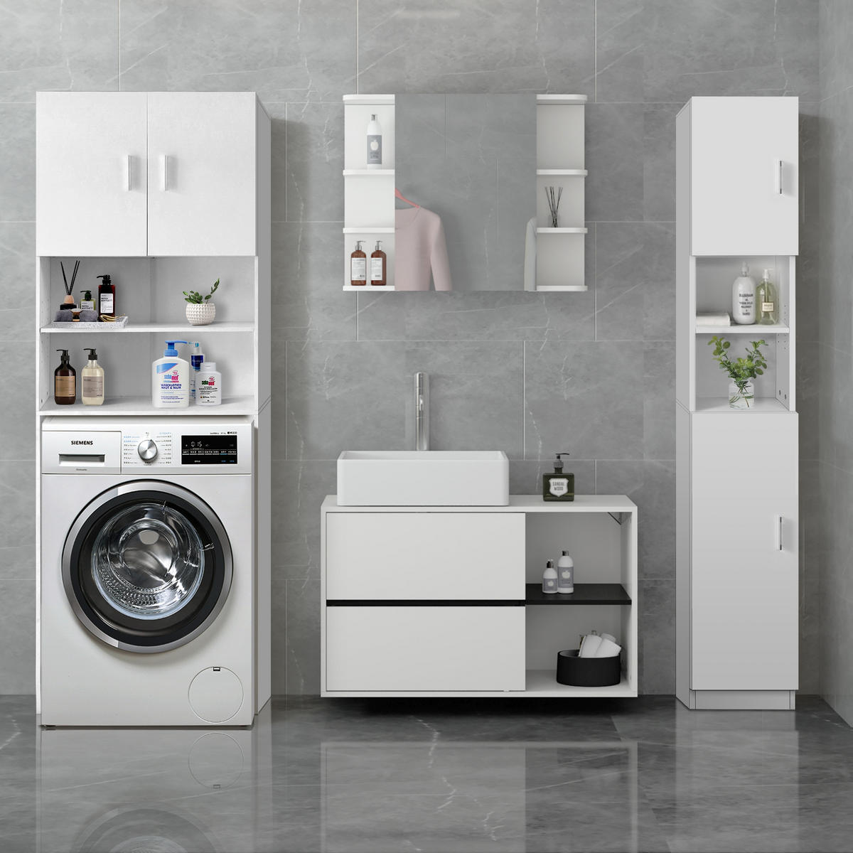 BADEZIMMERSCHRANK Weiß 30/190/25 cm - Weiß, Holzwerkstoff (25/190/30cm) - ML-DESIGN