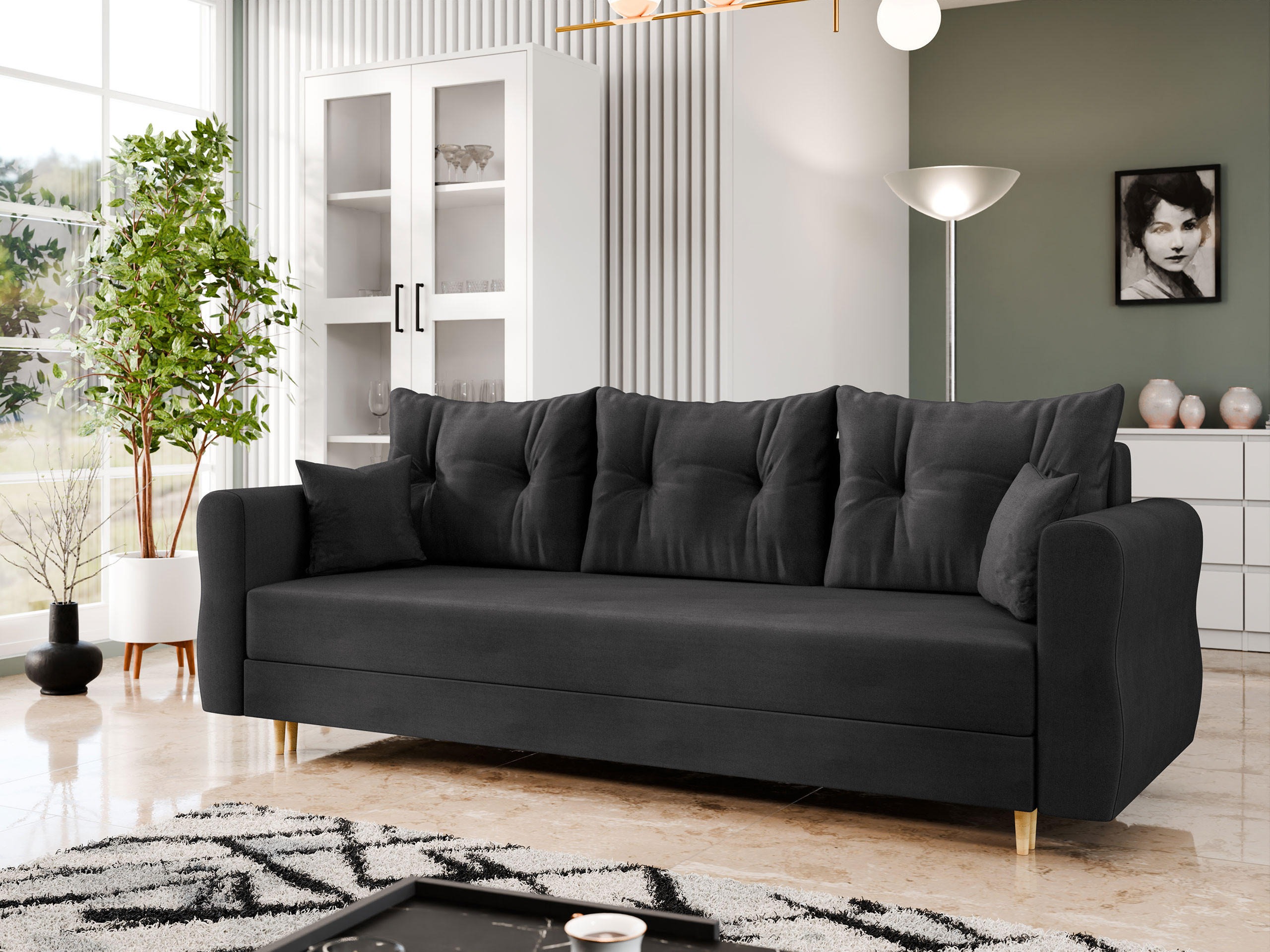 SCHLAFSOFA Zako S 3 - Schwarz/Naturfarben, Holz/Textil (231/85/77cm) - MIRJAN24
