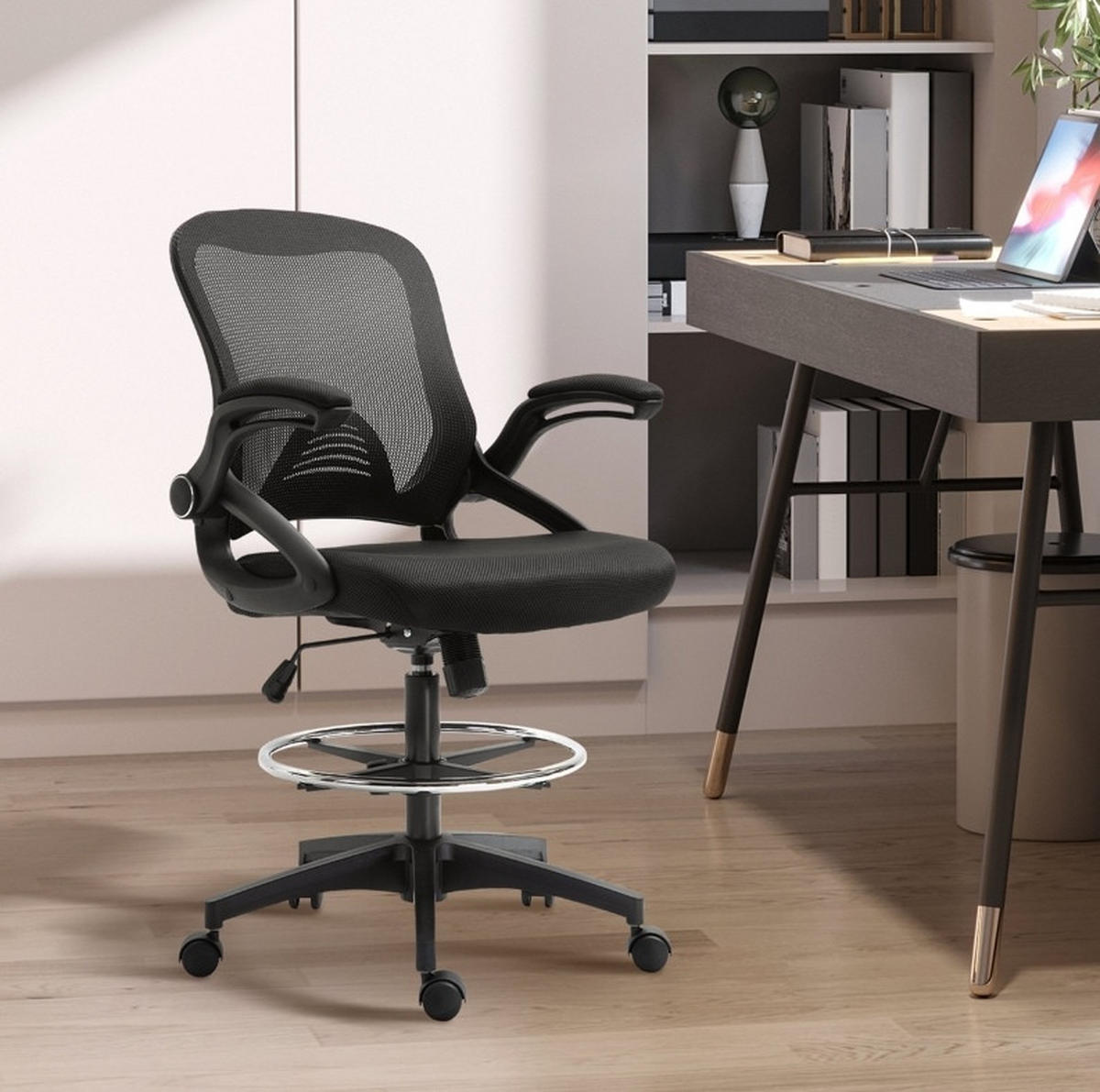 BÜROSESSEL höhenverstellbar mit Fußstütze Schwarz - Schwarz, Kunststoff (60/126/64cm) - Meubliv