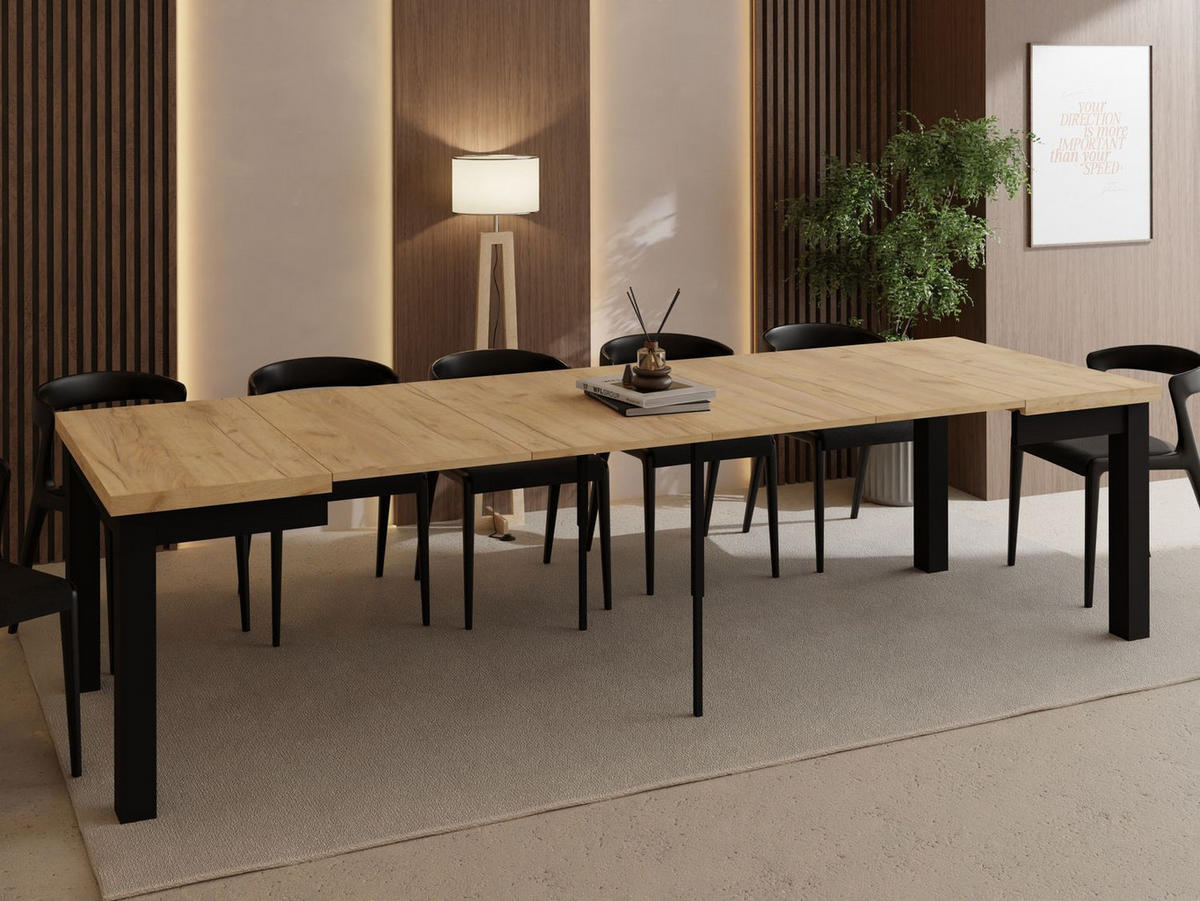 ESSTISCH Toren ausziehbar verlängerbar quadratisch, Eiche Braun 80-180/80/76.5 cm - Eiche Wotan/Schwarz, Holz/Holzwerkstoff (80/80/77cm) - WFL GROUP