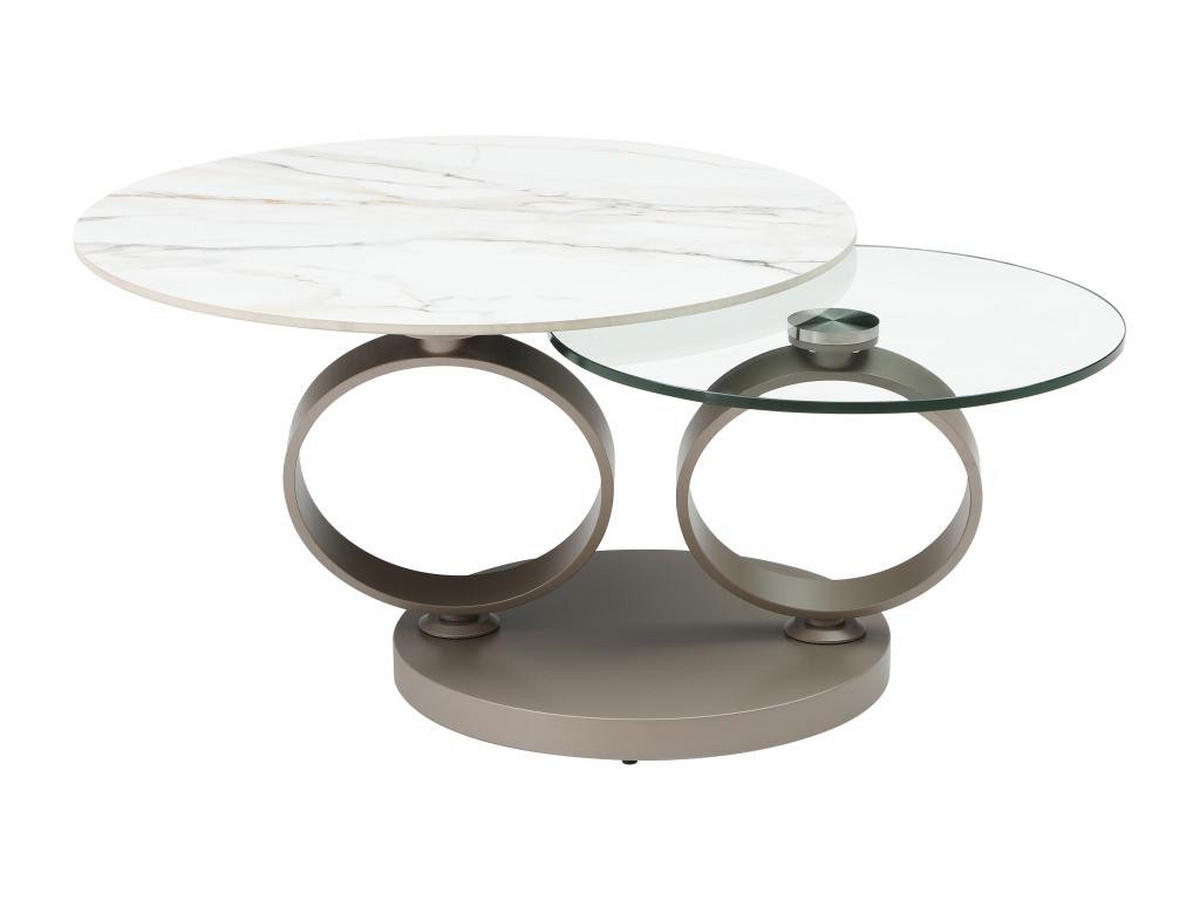 COUCHTISCH mit drehbaren Tischplatten - Keramik & Glas Weiß Marmor-Optik - JOLINE - Taupe, Glas (135/80/43cm) - Vente-Unique