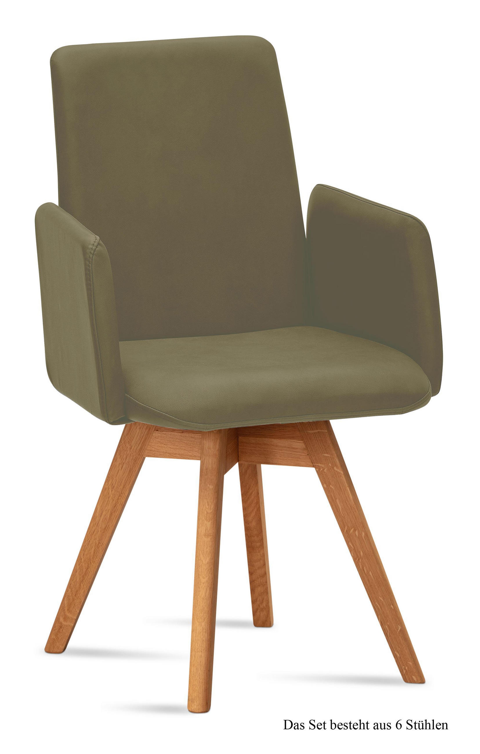 ARMLEHNSTUHL drehbar (6er-Set) Donny 52x92x60 Eiche geölt/Olivgrün - Eichefarben/Olivgrün, Kunststoff (60/92/52cm) - 58aufmkessel