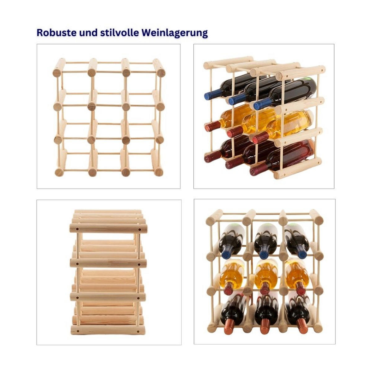 WEINREGAL Vinotega Mod 5er-Set für insgesamt 45 Flaschen Massives Kiefernholz Grau Geölt - Grau, Holz (180/36/24cm) - PROREGAL