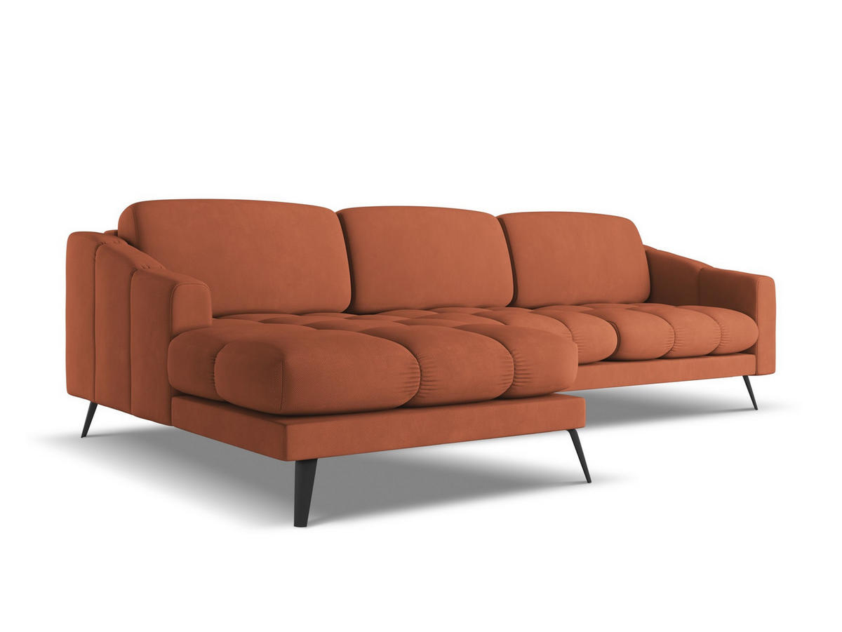 ECKOSFA Links Chenille Stoff Orange - Terra cotta/Schwarz, Kunststoff/Textil (160/264cm) - Makamii