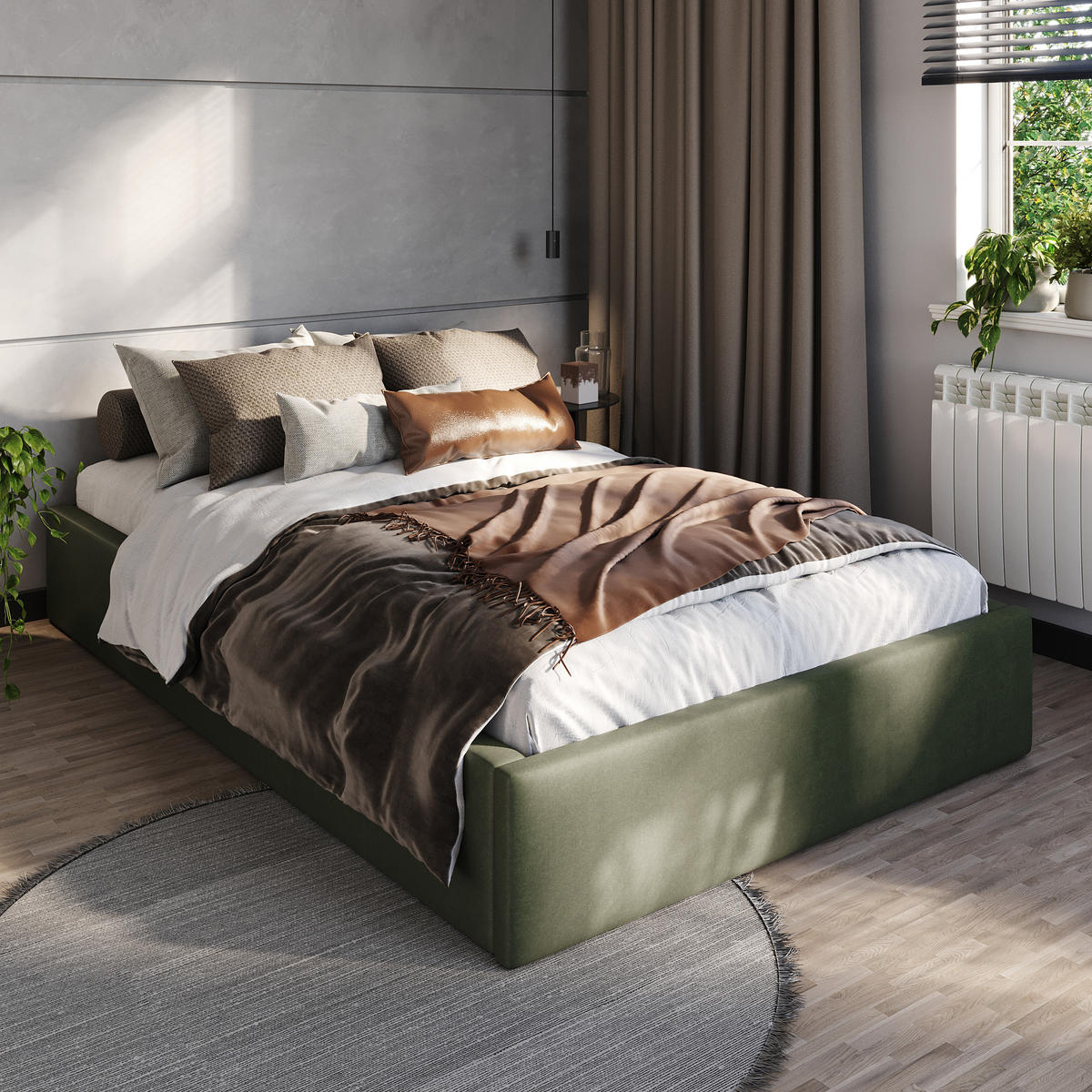 POLSTERBETT 120x200cm Bett mit Stauraum Lattenrost Khaki - Olivgrün, Holz/Holzwerkstoff (120/200cm) - Muralo