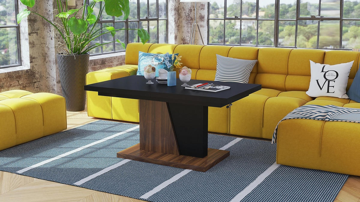 COUCHTISCH rechteckig Schwarz matt Nussbaum ausziehbar höhenverstellbar - Nussbaumfarben/Schwarz, Holzwerkstoff (70/120/60cm) - designimpex