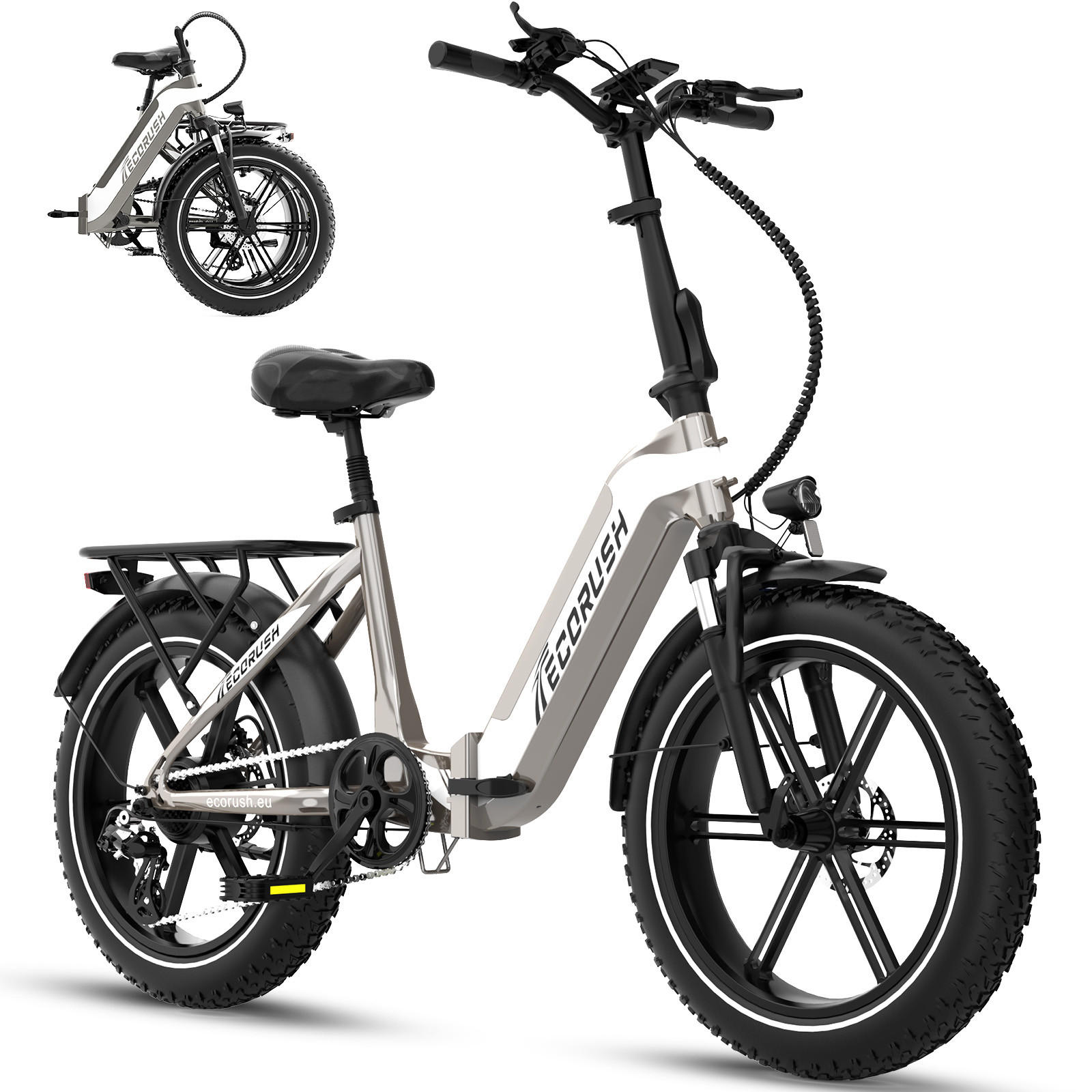 E-BIKE Klapprad R2 20×4.0", 499,2 Wh, 7-Gang, Aluminiumrahmen - Goldfarben, Metall (30cm) - ECORUSH