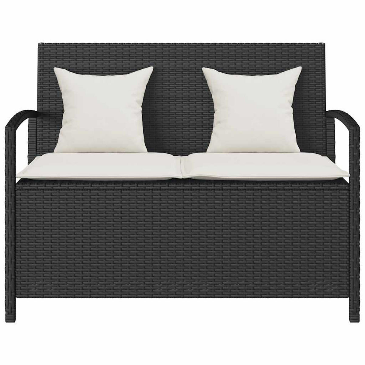 GARTENBANK Mit Stauraum Und Kissen Schwarz Poly Rattan - Schwarz, Kunststoff (111/87/56cm) - vidaXL