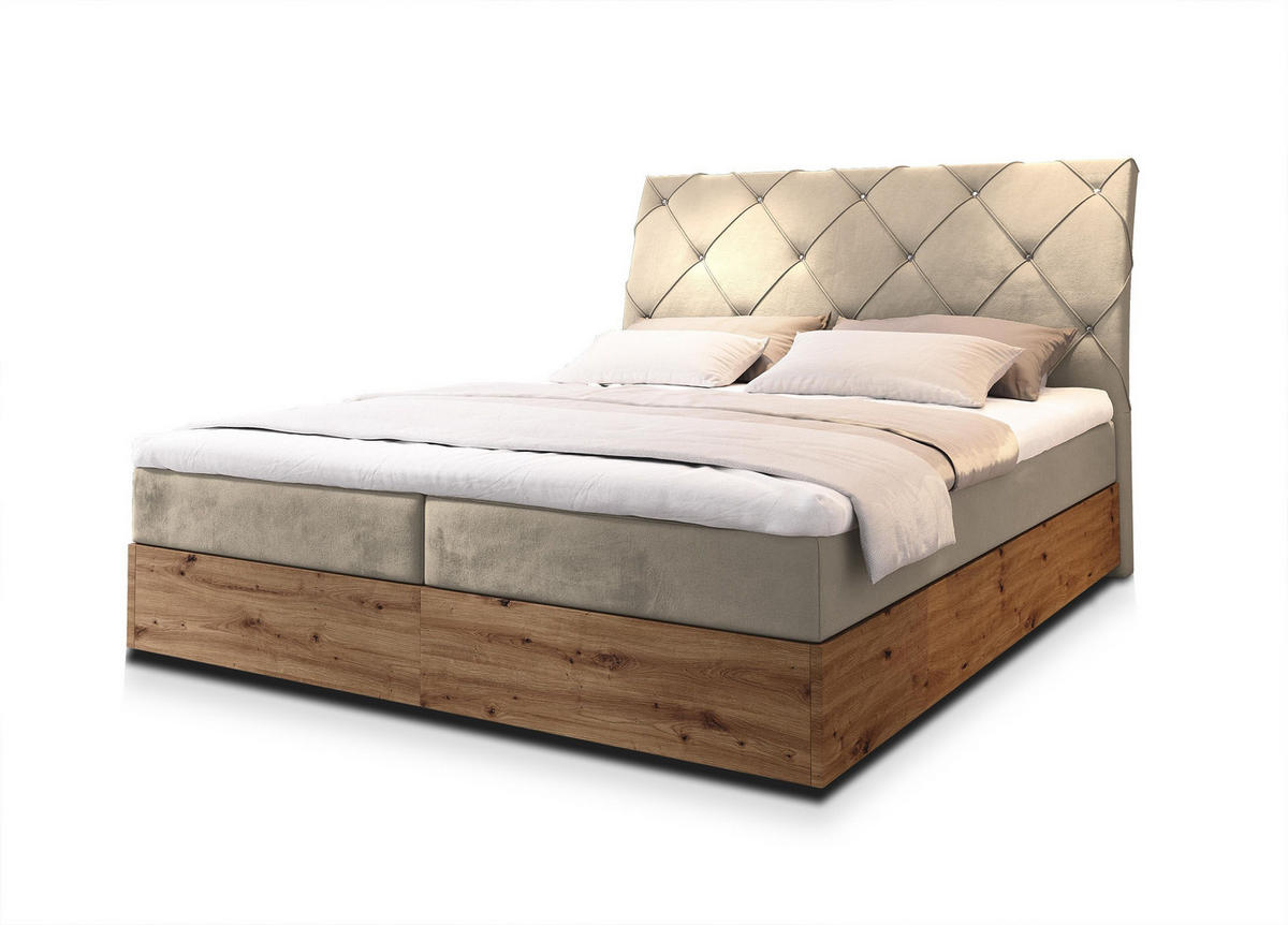 POSTEL BOXSPRING VELLANO 160x200 cm, s matrací a úložným prostorem, béžová - béžová, kompozitní dřevo/textil (160/200cm) - MASSENO