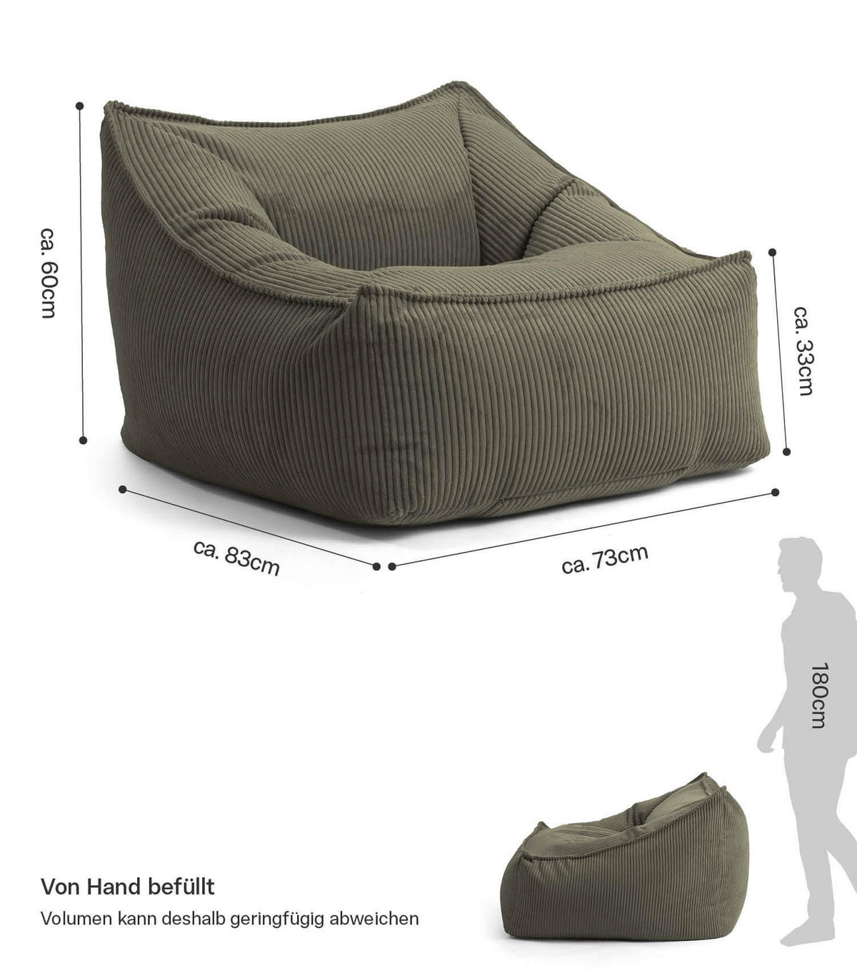 SITZSACK Cord Der Lümmel - Grün, Textil (73/60/83cm) - Mokebo