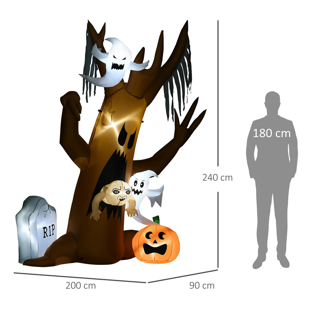 240 cm Aufblasbarer Geisterbaum, Halloween-Dekoration mit LED Beleuchtung - Multicolor, Kunststoff (90/240/200cm) - HOMCOM