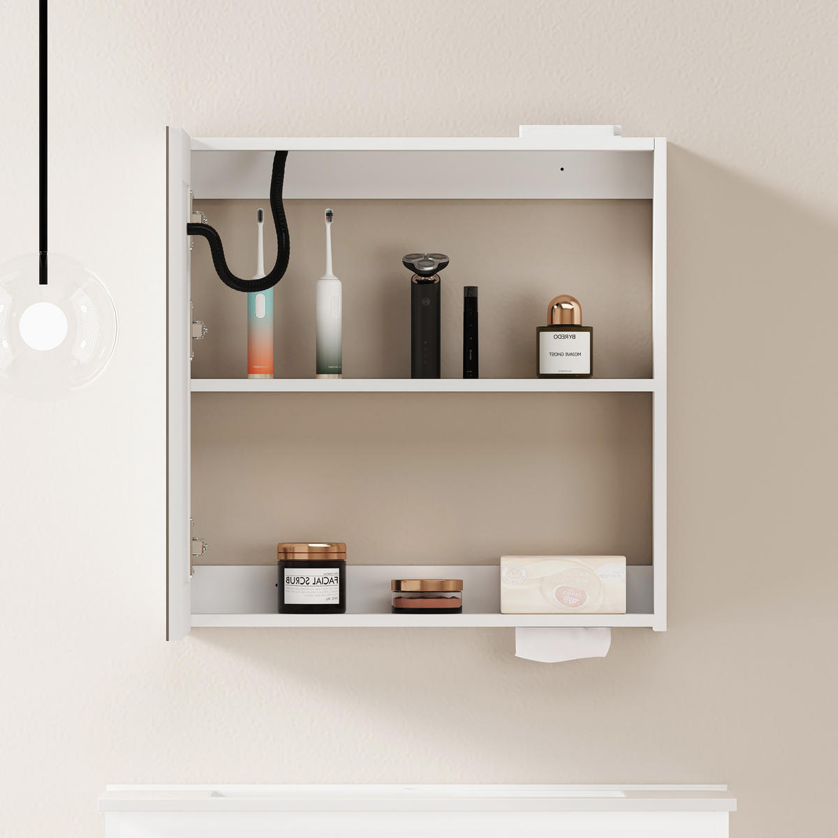 SPIEGELSCHRANK Weiß wandhängend mit LED-Beleuchtung und Stauraum 60/14/60 cm - Weiß, Holzwerkstoff (60/60/14cm) - PANGIVO