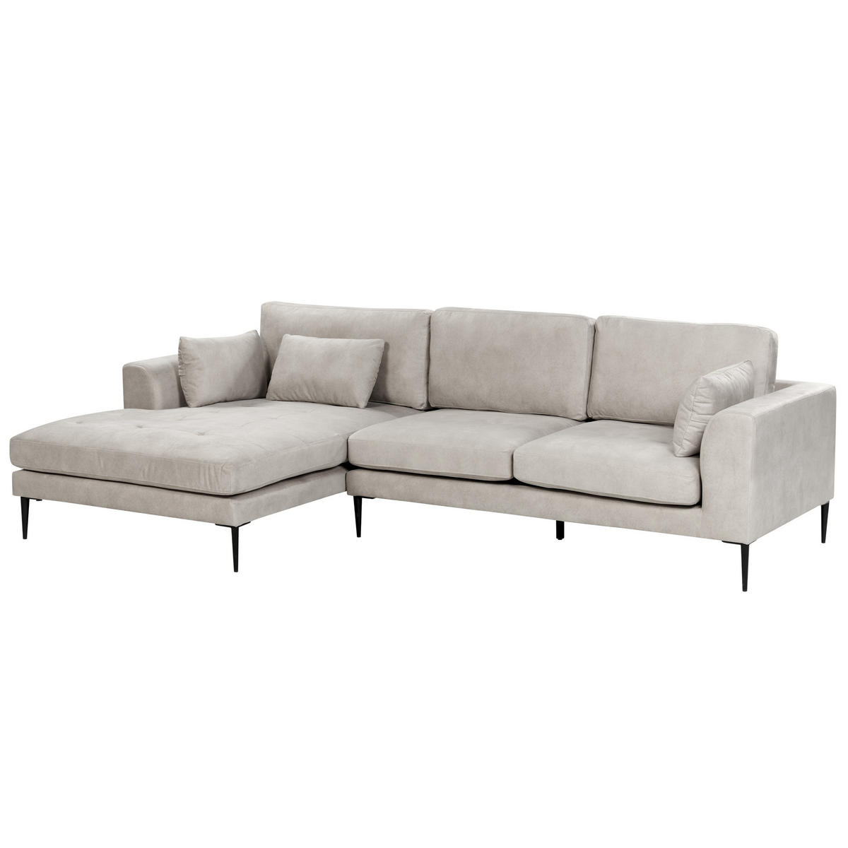 3-SITZER-ECKSOFA Samtstoff Hellgrau linksseitig Flam - Hellgrau, Textil (275/158cm) - Beliani
