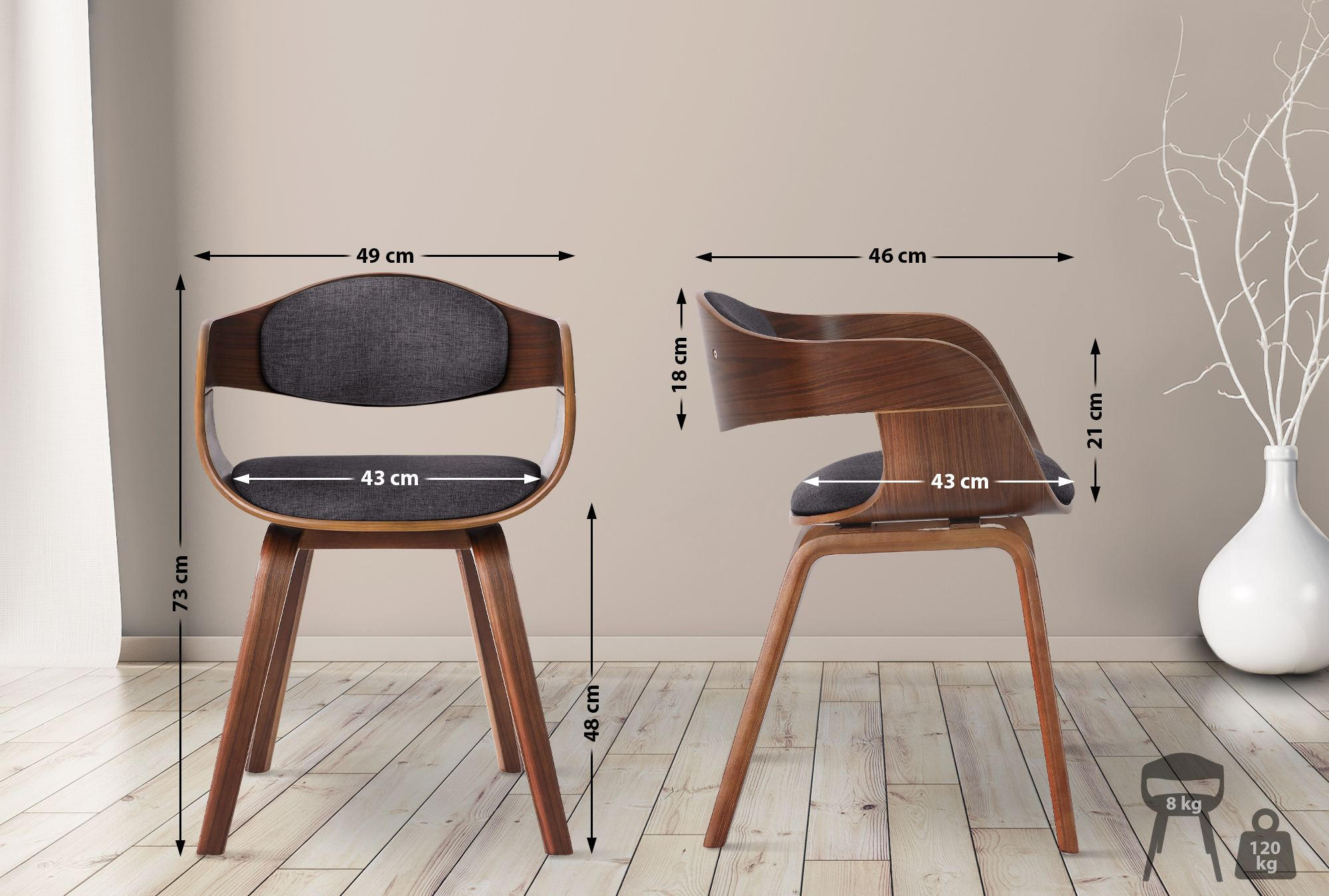 Thumbnail - Deluke Besucherstuhl, Hellgrau, Textil, 49x73x46 cm, Esszimmer, Stühle, Esszimmerstühle, Schalenstühle