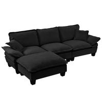 ECKSOFA 263/151/90 cm schwarz aus Chenille mit Ottomane - Schwarz, Textil (151/263cm) - OKWISH