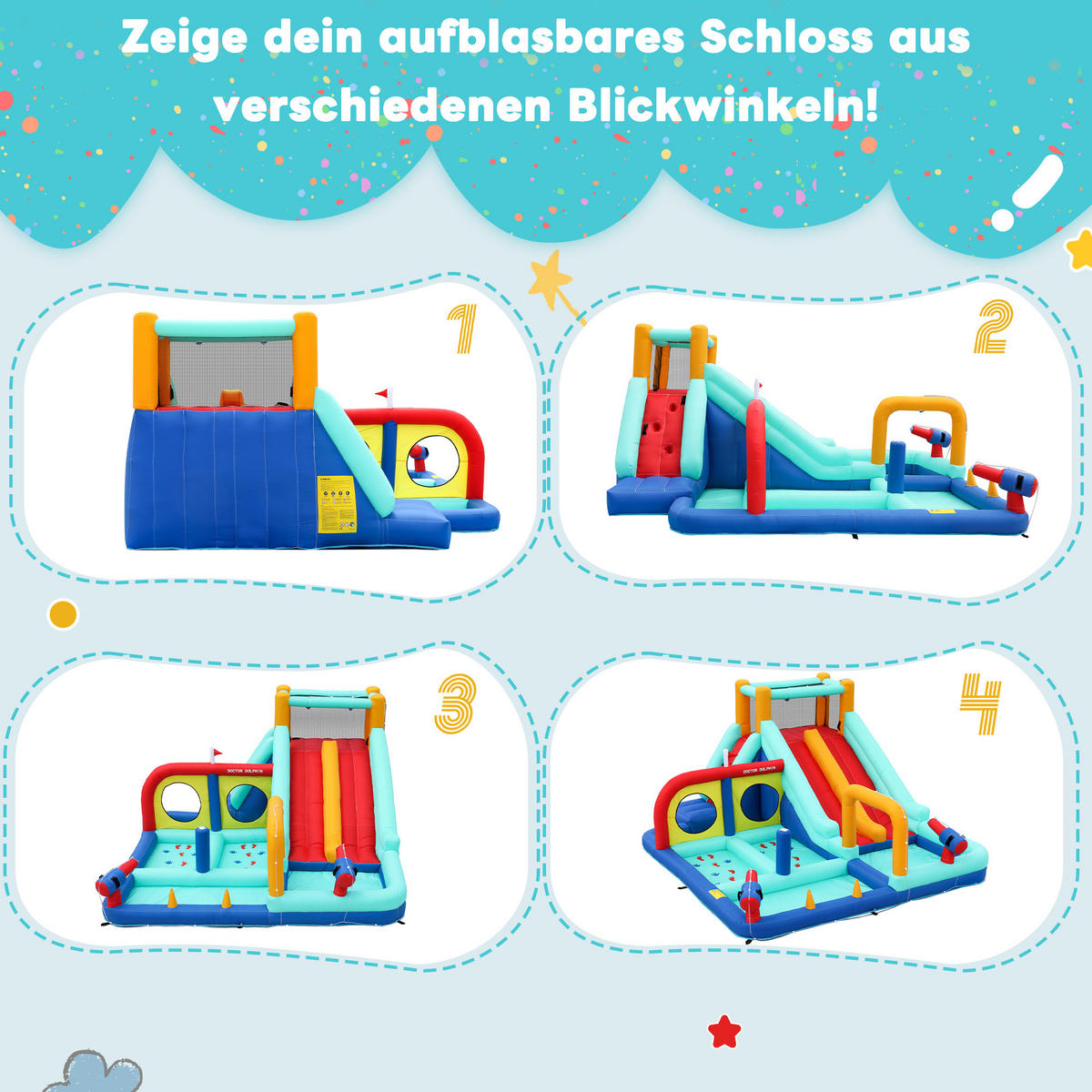 HÜPFBURG Wasserpark Doppelrutsche Gebläse - Blau, Textil (450/365/217cm) - LEBENLANG