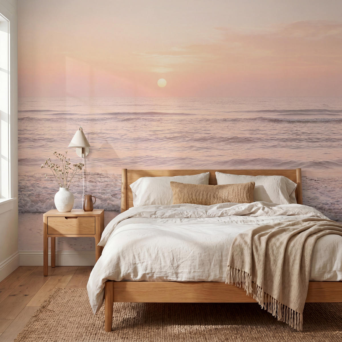TAPETE - Sonne - Strand - Rosa - 300x240 cm - Hellrosa, Papier (300/240cm) - OnlyWow