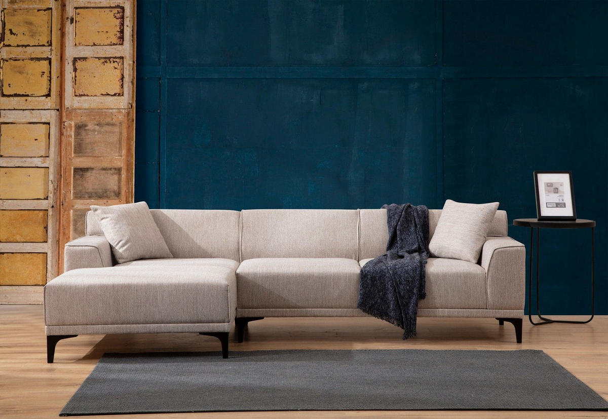 ECKSOFA modern inklusive Zierkissen - Beige/Schwarz, Holz/Kunststoff (250/145cm) - myHomelando