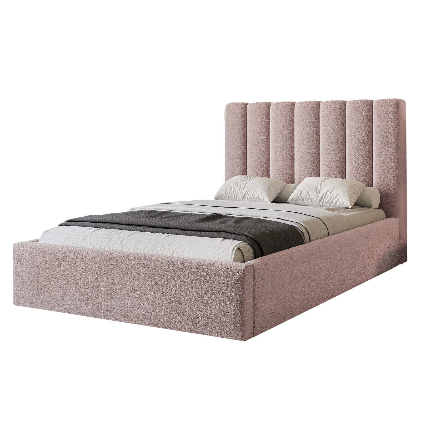 POLSTERBETT CIERO 120x200 cm Altrosa Boucle (Stoff Abriamo) - mit Bettkasten und Lattenrost - Dunkelrosa, Holzwerkstoff/Textil (120/200cm) - Ravio