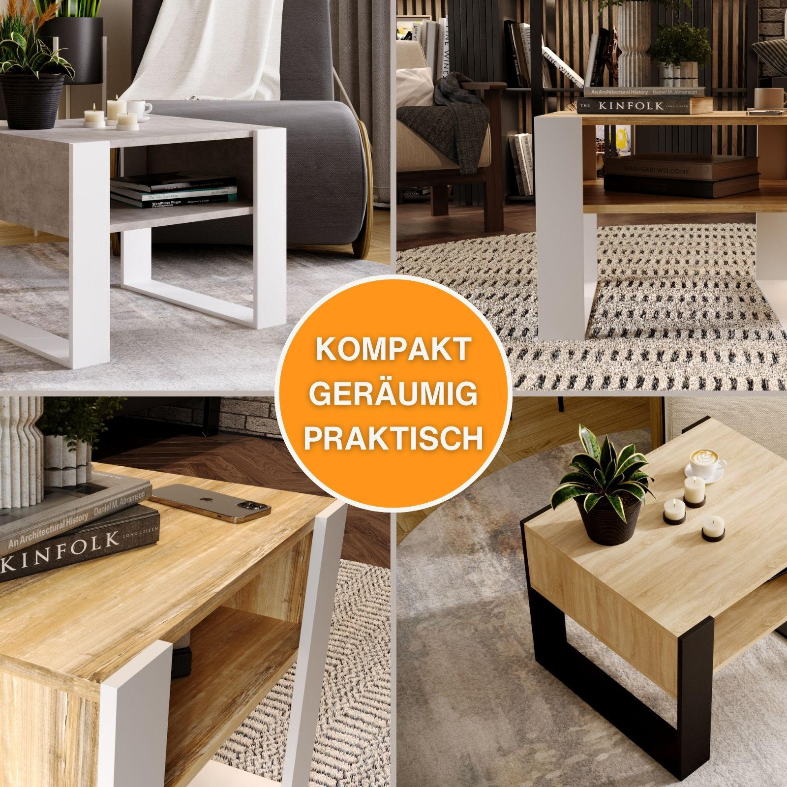 COUCHTISCH Karo65 65/45/53,6 - Weiß/Grau, Holzwerkstoff (53/65/45cm) - RAUMHIRSCH FURNITURE