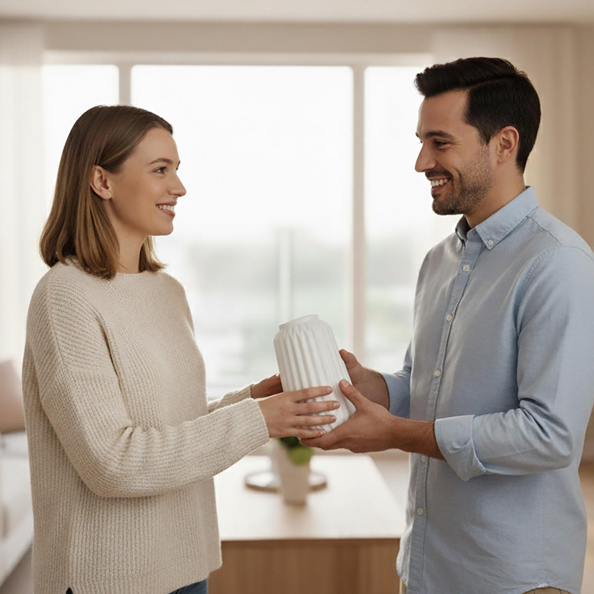 SADA váz - biela, keramika (20cm) - Relaxdays