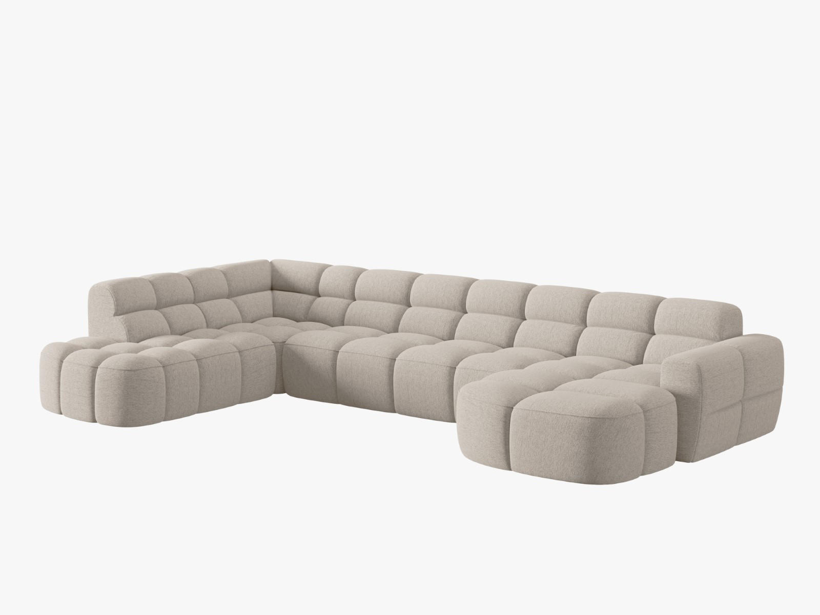 PANORAMASOFA links Lisa aus strukturiertem Stoff sand 7 Sitzplätze - Sandfarben, Textil (234/77/387cm) - Micadoni