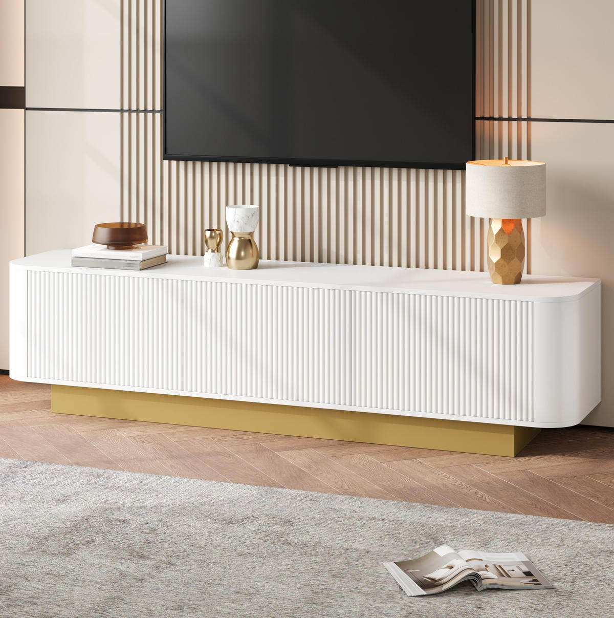 LOWBOARD 170/40.5/47 cm Weiß aus MDF und Holzwerkstoff mit Kabelmanagement - Weiß, Holzwerkstoff (40.5/47/170cm) - OKMYHOME
