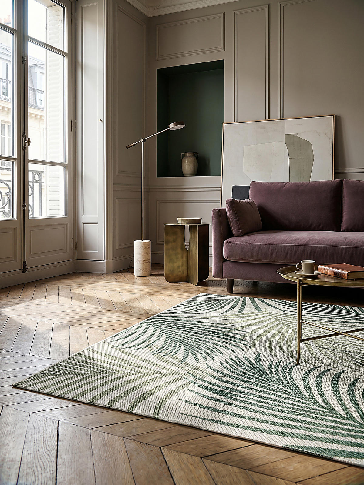 FLACHWEBTEPPICH Palmblätter BORNO Polypropylen Grün 140 x 200 cm - Grün, Textil (140/200cm) - KADIMA DESIGN
