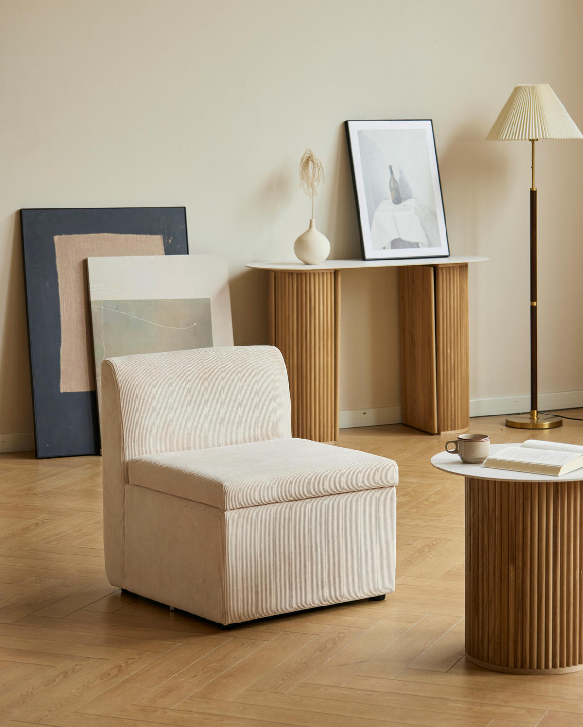 SOFA Samt Beige - Beige, Textil (60/68/60cm) - Nordlys