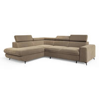 ECKSOFA VELISS Beige Veloursstoff mit Schlaffunktion - Beige, Holz (255/193cm) - MASSENO