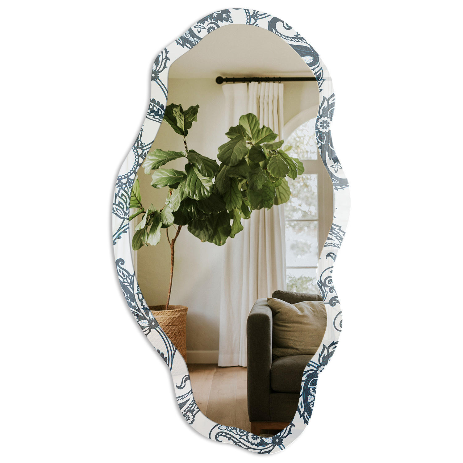 SPIEGEL 90x45 cm asymmetrisch mit Druck - Elegante Ornamente - Transparent, Glas (45/90/0.4cm) - TULUP