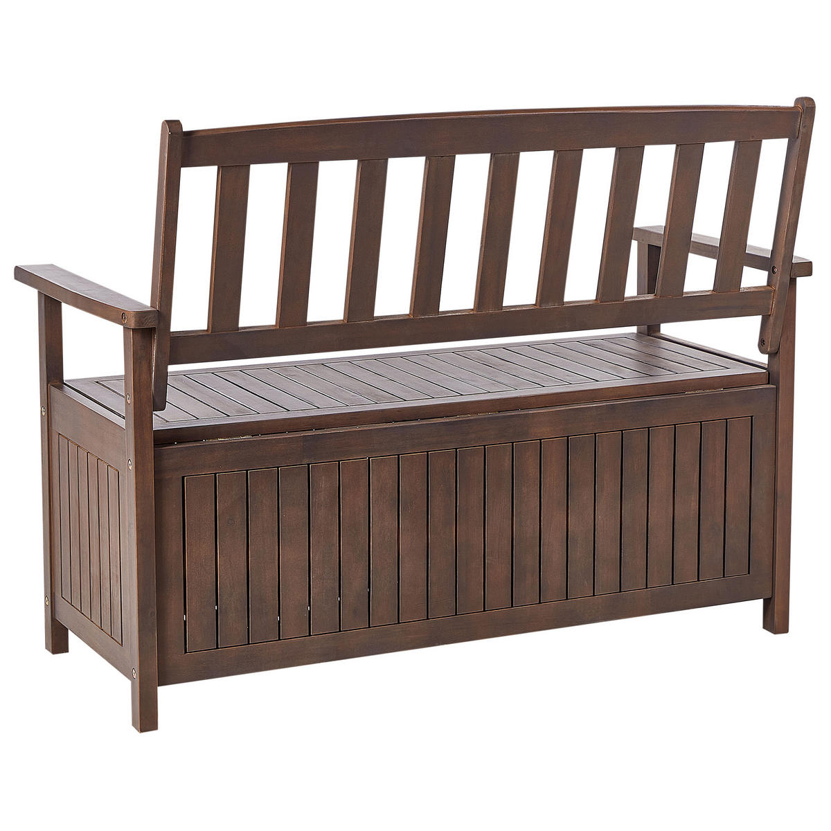 GARTENBANK Akazienholz dunkelbraun mit Stauraum Auflage hellgrau Sovana 120 cm - Hellgrau/Braun, Holz (120/91/60cm) - Beliani