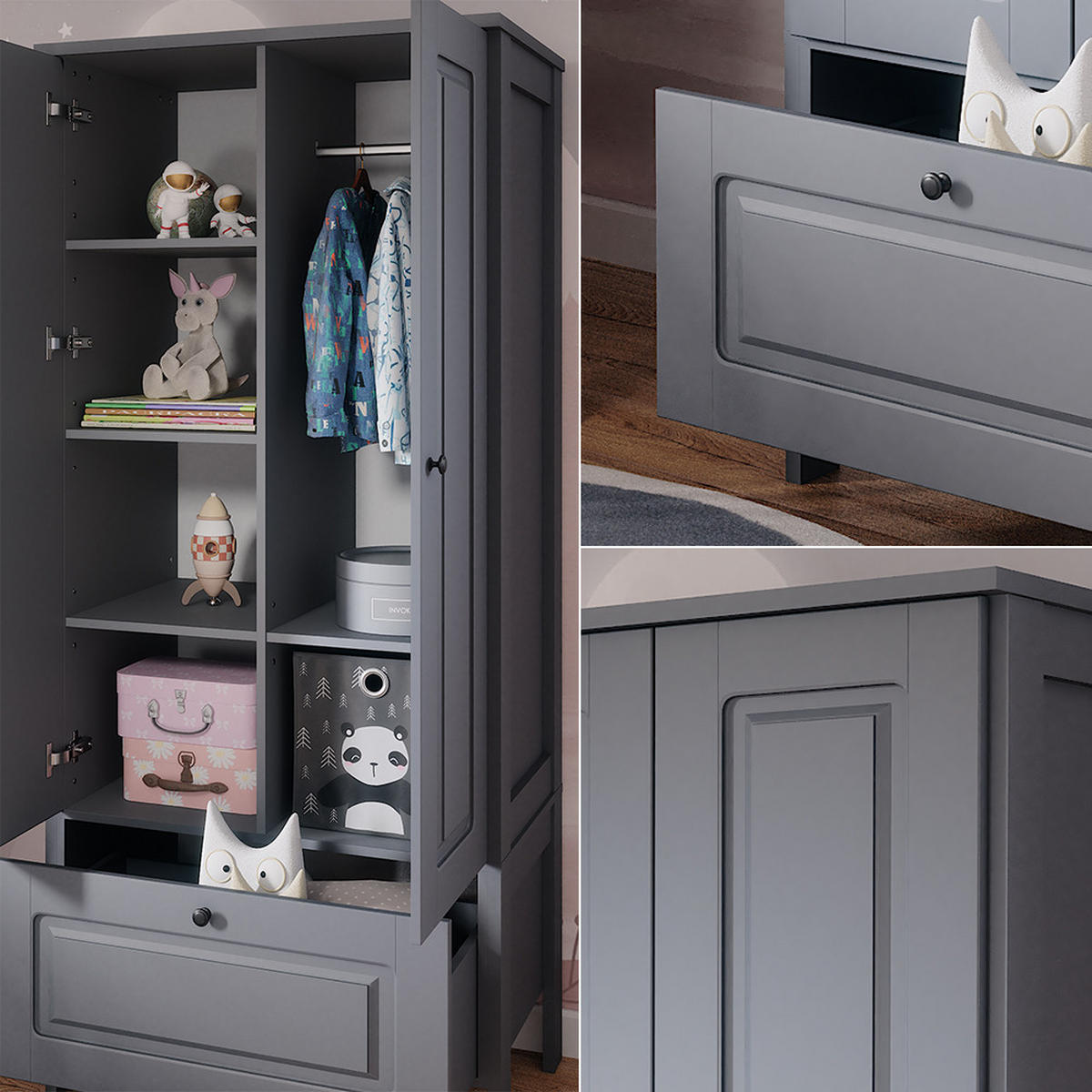KINDERKLEIDERSCHRANK Ajaton Grau 83.3 x 187 cm - Grau, Holzwerkstoff (83.3/187/53.4cm) - VitaliSpa