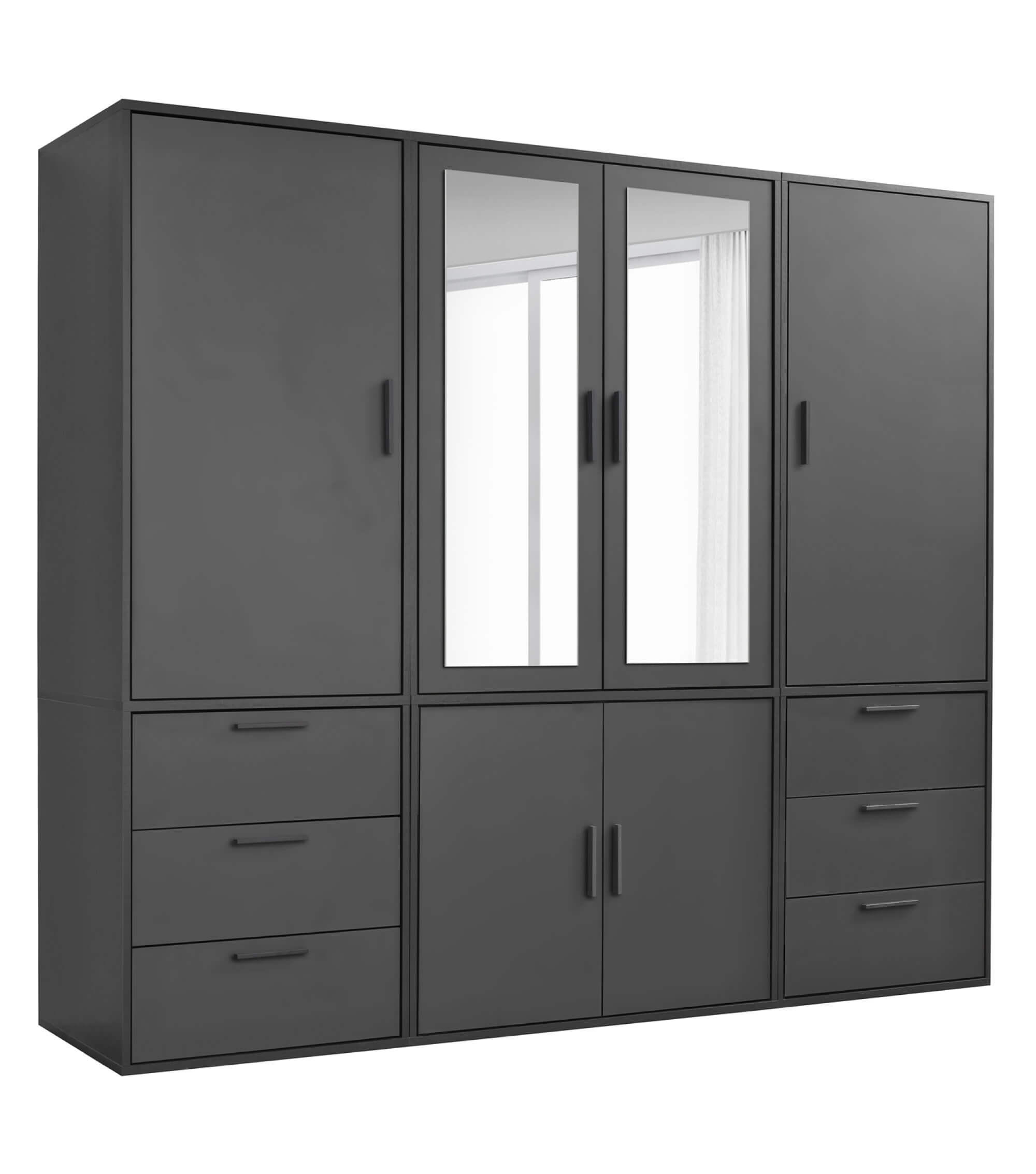 KLEIDERSCHRANK mit Spiegel Der Grenzenlose - Anthrazit, Holzwerkstoff (210/187/58cm) - Mokebo