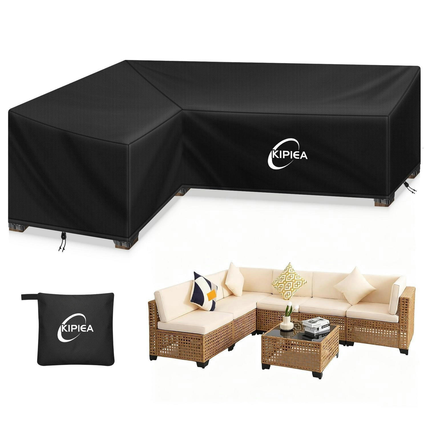 ABDECKUNG Loungemöbel L-Form Wasserdicht 147x198x85x78cm - Schwarz, Kunststoff (147/85/198cm)