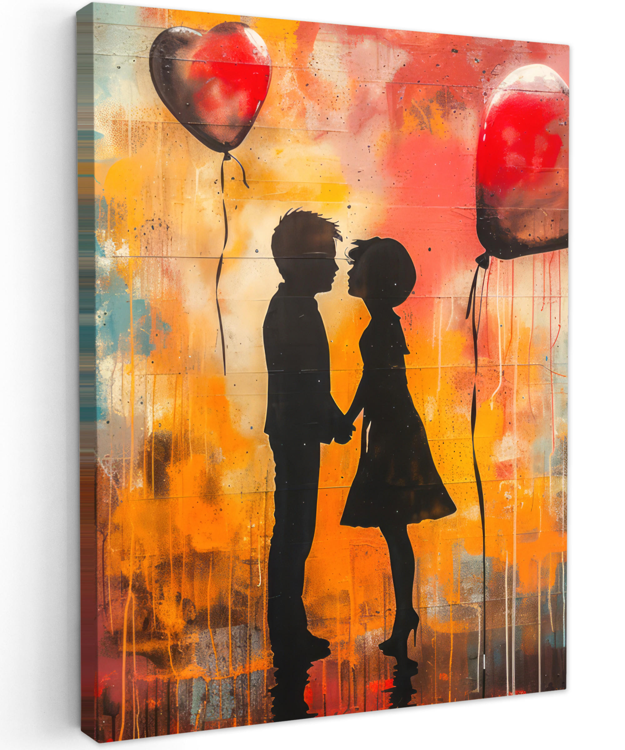 LEINWANDBILD Straßenkunst - Liebe - Graffiti - Kunst - Banksy 60x80 cm - Orange, Textil (60/80cm) - MuchoWow