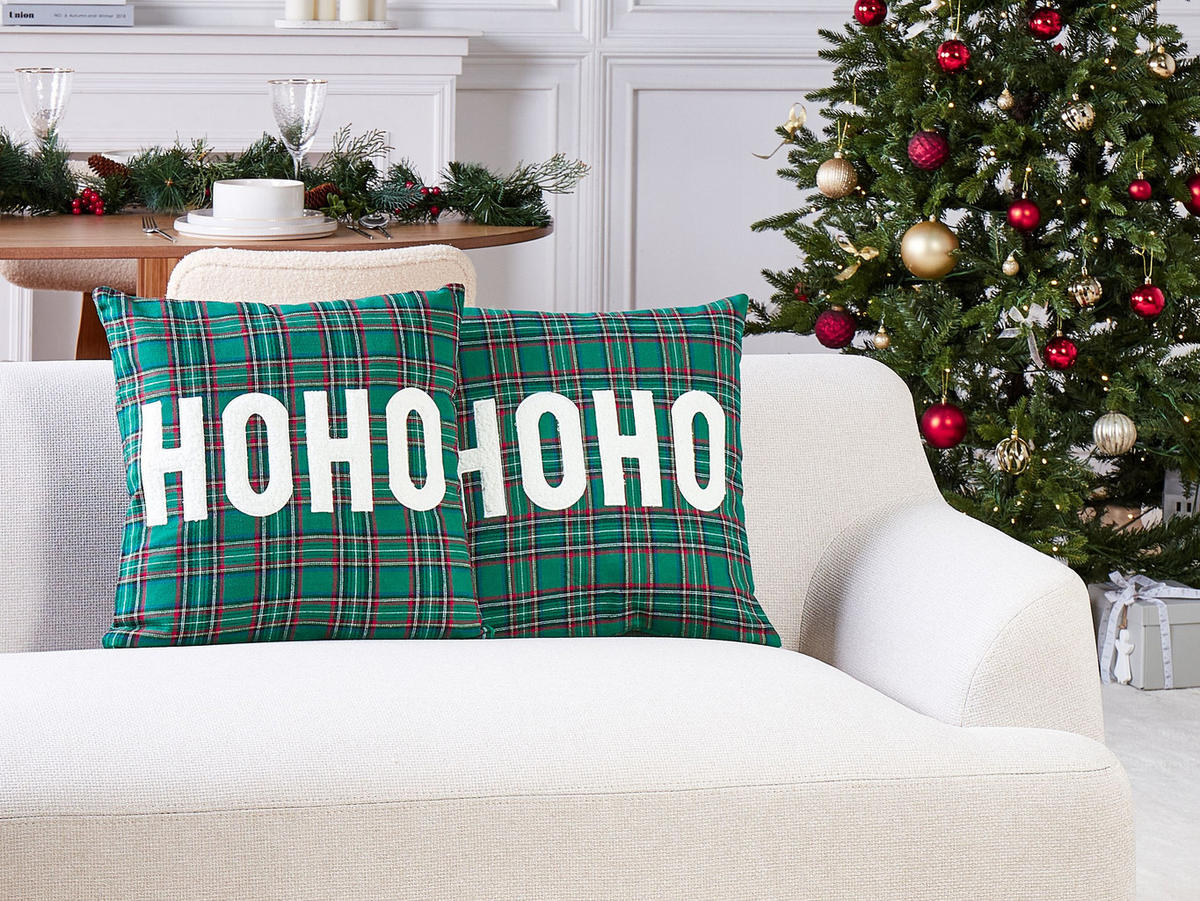 Dekokissen 2er-Set Grün 45/45 cm Joycandy - Rot/Schwarz, Textil (45/45cm) - Beliani