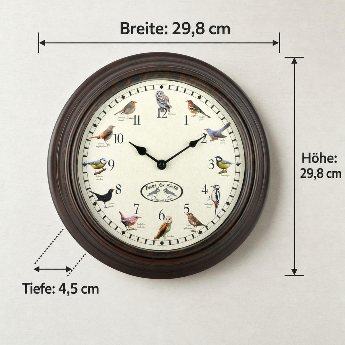 UHR mit Vogelgezwitscher - Dunkelbraun, Holz (29.8/29.8/4.5cm) - Westfalia