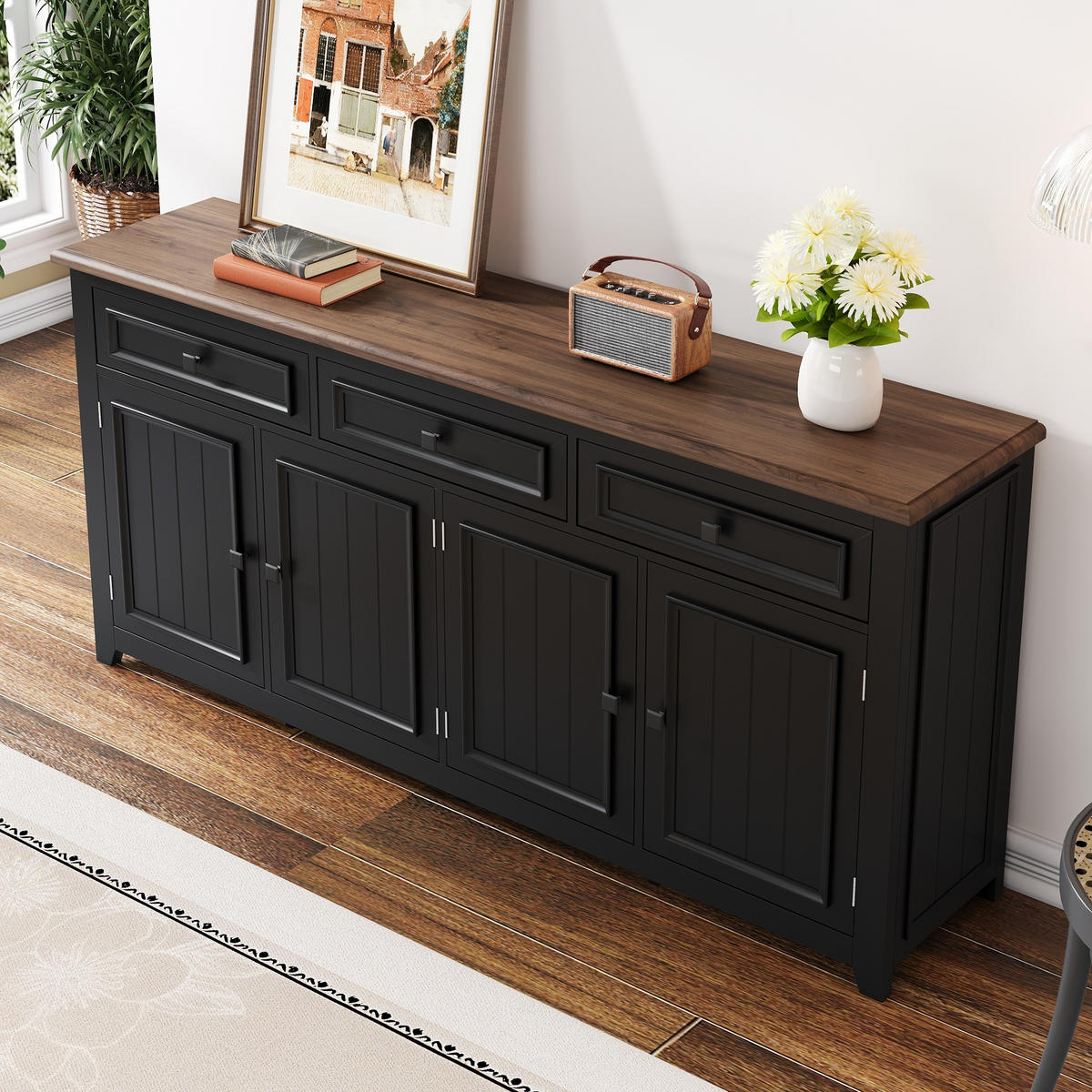SIDEBOARD 160cm modern Anrichte Buffet Stauraum Wohnzimmer - Schwarz, Holzwerkstoff (35/76/160cm) - FLIEKS