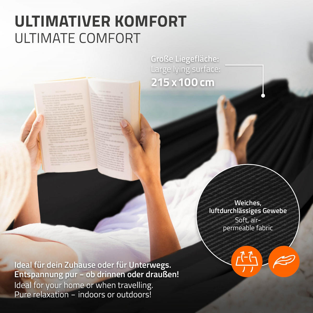 HÄNGEMATTE schwarz - Schwarz, Metall (99/98/255cm) - ML-DESIGN