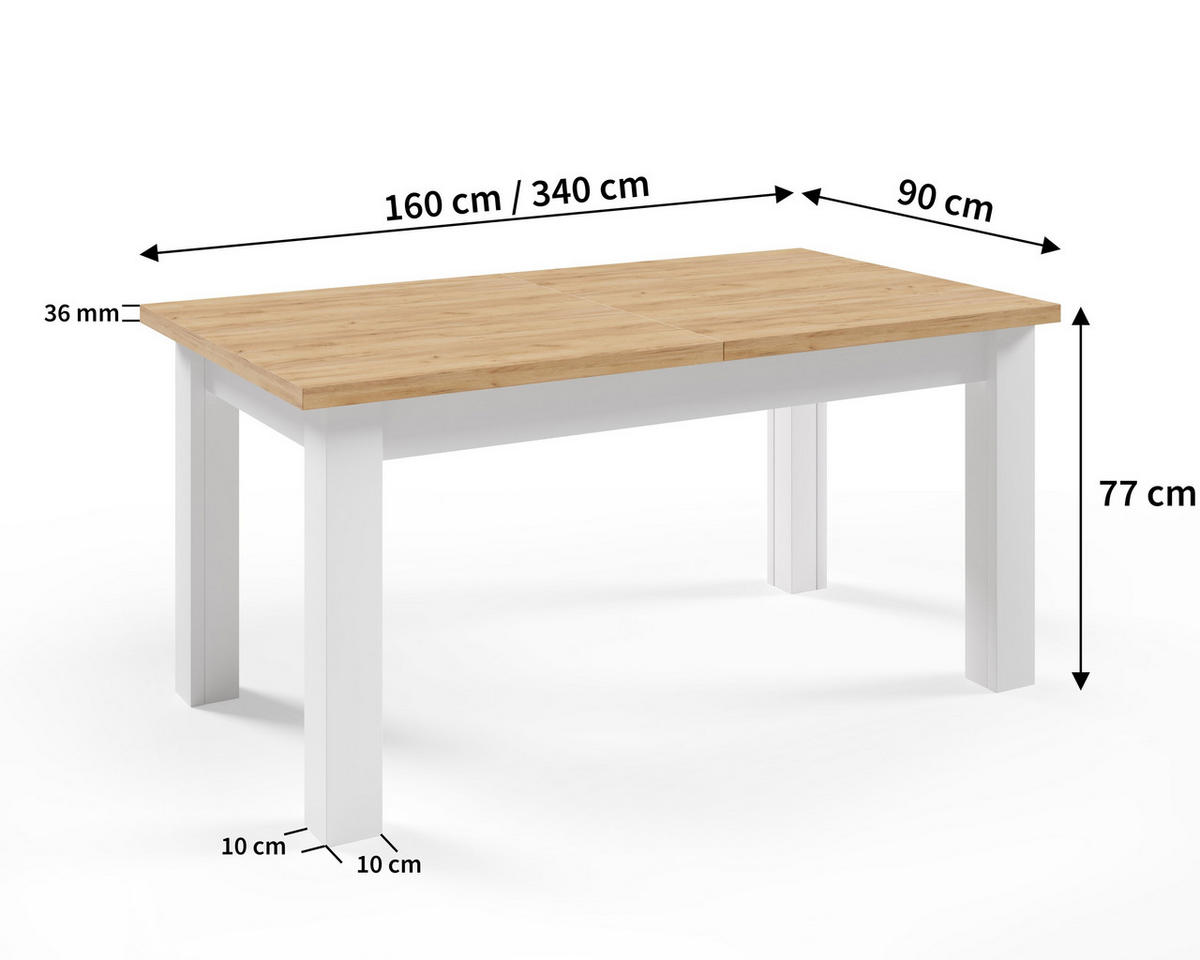 ESSTISCH SERGIO Ausziehbar 160 - 340 / 90 x 77 cm - Goldfarben/Weiß, Holz (160/90/77cm) - MASSENO