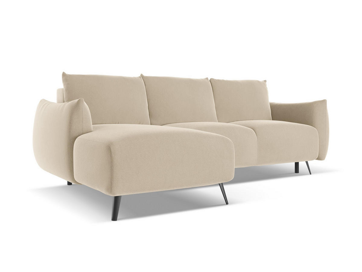 ECKSOFA mit Schlaffunktion Samt Stoff Beige - Beige/Creme, Textil/Metall (162/242cm) - Makamii