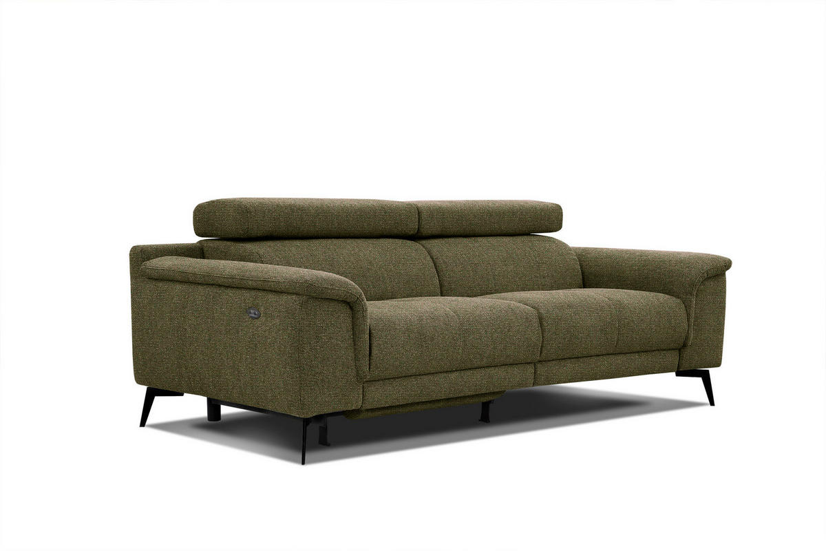 RELAXSOFA FIERO 3-Sitzer mit 1 Relaxfunktion, olivgrün - Schwarz/Olivgrün, Holzwerkstoff/Textil (212/82/103cm) - Courtois Laville