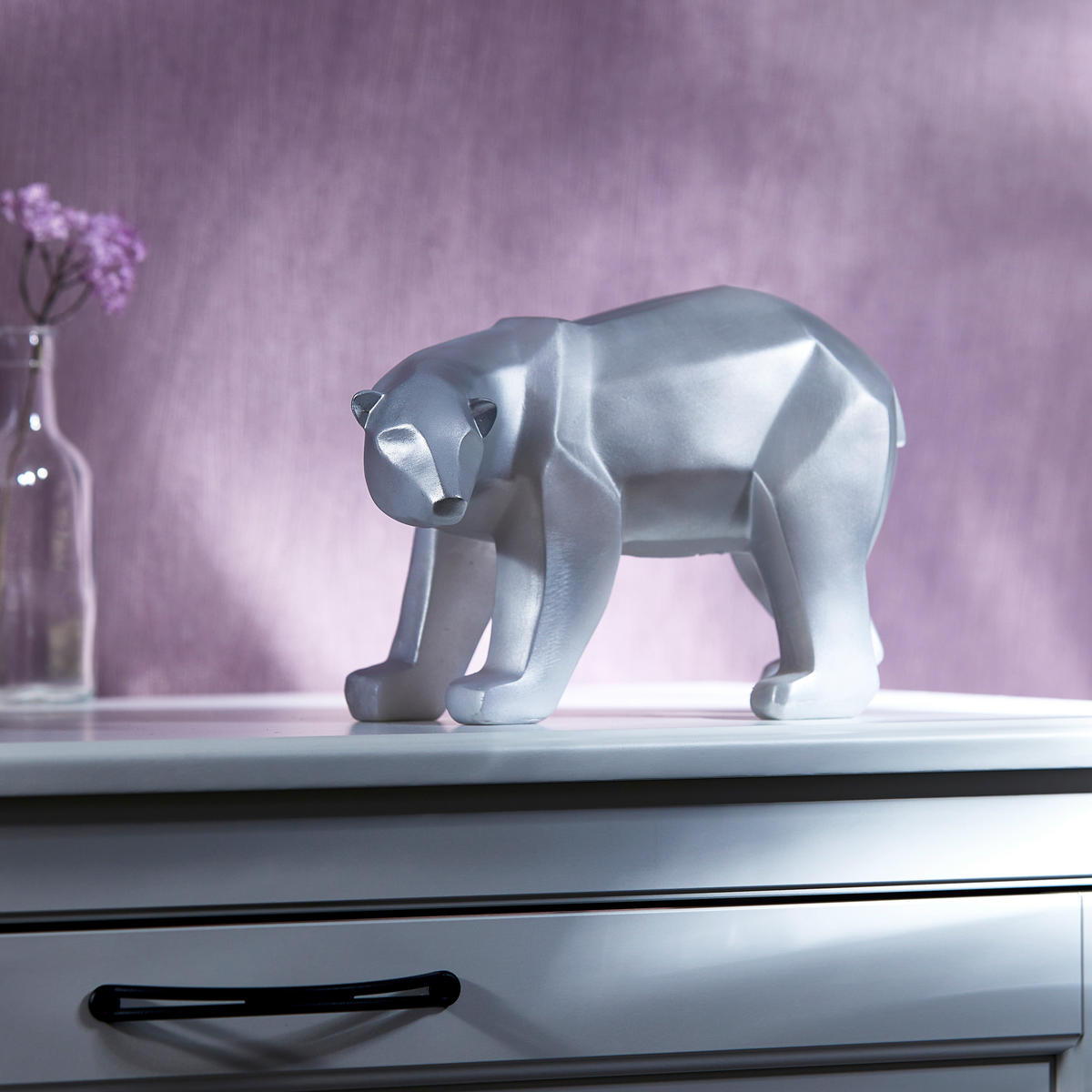 LED-POLYRESIN-FIGUR - Polarbär in Silber mit warmweißer Lampe für stimmungsvolle Dekoration, batteriebetrieben - Silberfarben, Kunststoff (10/15/10cm) - Northpoint